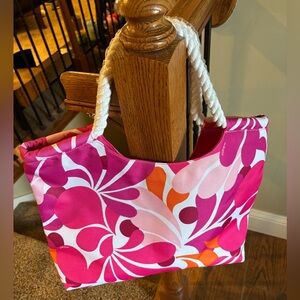 Clinique Pink,White Orange Fabric Tote